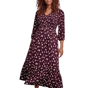 J. Jill Womens Dress XL Flounced-Hem Midi  Long Sleeve Smocked Top Prairie Rural